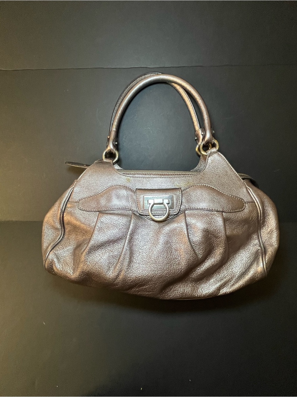 Salvatore Ferragamo Metallic Brown Leather Shoulder Bag